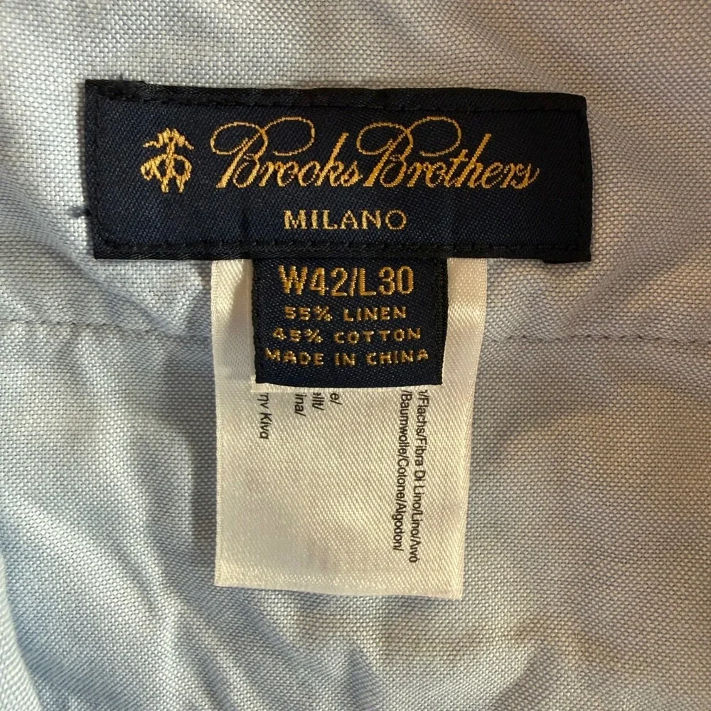 Brooks Brothers Milano Pants 42x30 Tan‎ Linen Cotton Blend Flat Front Trousers